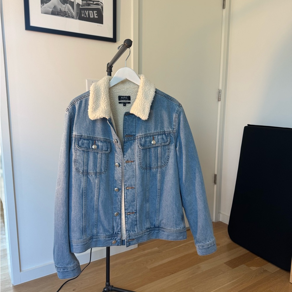A.P.C. Blue Denim Jacket with Cream Sherpa Collar